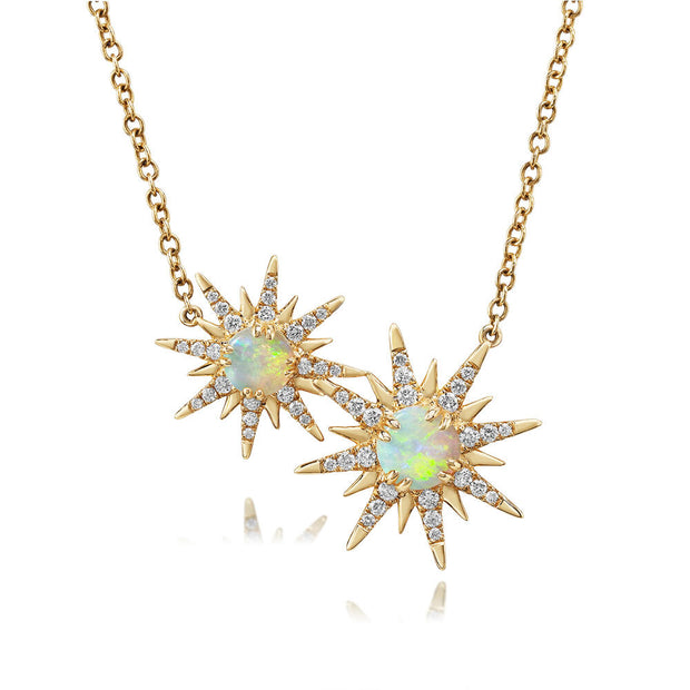 14K Yellow Gold Australian Opal/Diamond Small Star Neckpiece