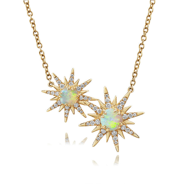 14K Yellow Gold Australian Opal/Diamond Small Star Neckpiece