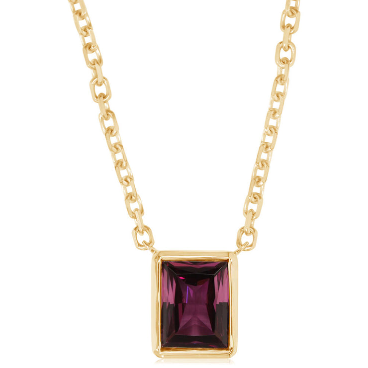 14K Yellow Gold Rectangle Purple Garnet Neckpiece