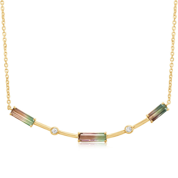 14K Yellow Gold Bi-Color Tourmaline/Diamond Neckpiece