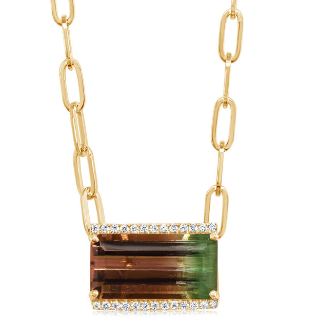 14K Yellow Gold Bi-Color Tourmaline/Diamond Neckpiece