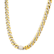 18Kt Gold IP Stainless Steel Two-Tone Miami Cuban Chain Necklace, Steel Links with CNC Precision Set Cubic Zirconia