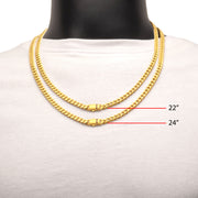 6mm 18Kt Gold IP Steel Matte Finish Miami Cuban Chain Necklace Genuine Black Sapphire