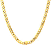 8mm 18Kt Gold IP Steel Matte Finish Miami Cuban Chain Necklace Genuine Black Sapphire