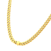 8mm 18Kt Gold IP Steel Matte Finish Miami Cuban Chain Necklace Genuine Black Sapphire