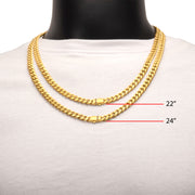 8mm 18Kt Gold IP Steel Matte Finish Miami Cuban Chain Necklace Genuine Black Sapphire