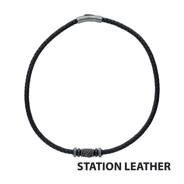 Black Full Grain Cowhide Leather Braided Necklace