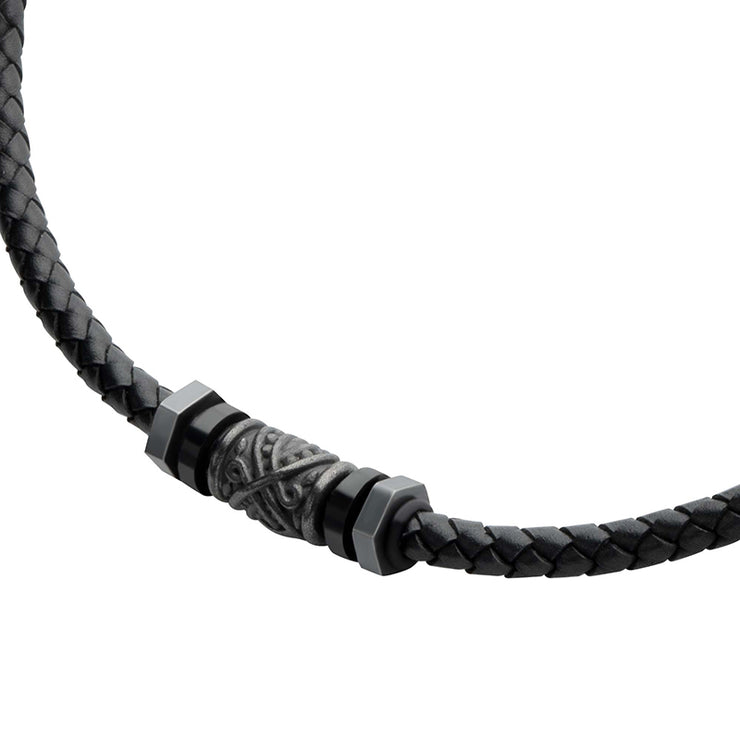 Black Full Grain Cowhide Leather Braided Necklace