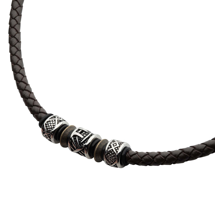 Brown Full Grain Cowhide Leather Braided Necklace