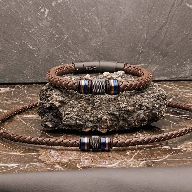 Brown Full Grain Cowhide Leather Braided Necklace