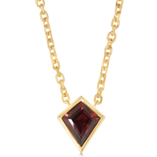 14K Yellow Gold Kite Cut Rhodolite Garnet Neckpiece