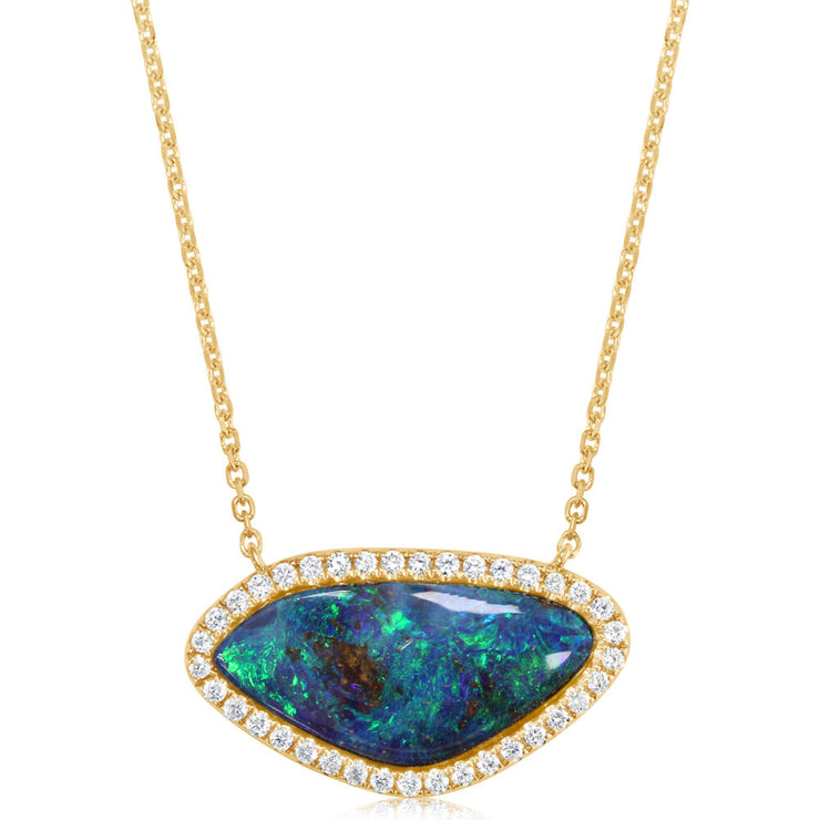 14K Yellow Gold Australian Boulder Opal/Diamond Neckpiece