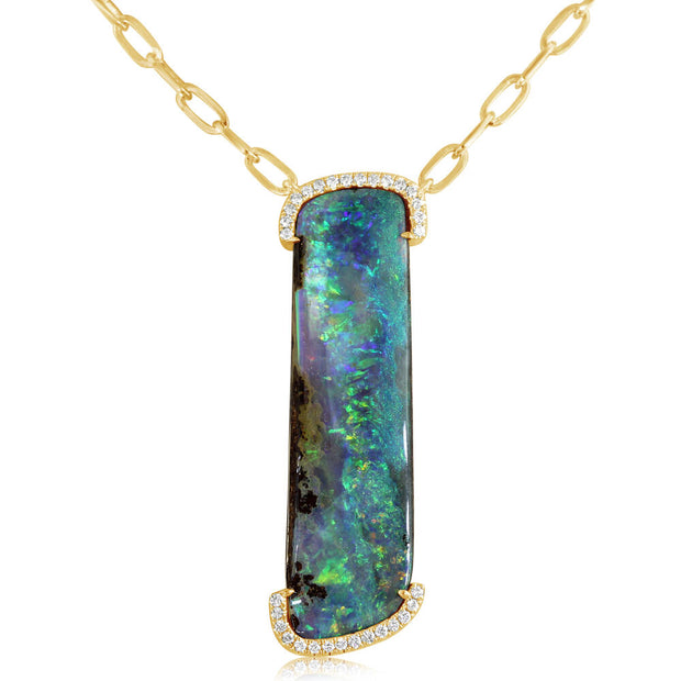 14K Yellow Gold Australian Boulder Opal/Diamond Neckpiece