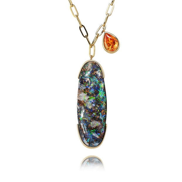 14K Yellow Gold Australian Boulder Opal/Mandarin Garnete Neckpiece