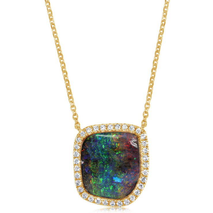 14K Yellow Gold Australian Boulder Opal/Diamond Neckpiece