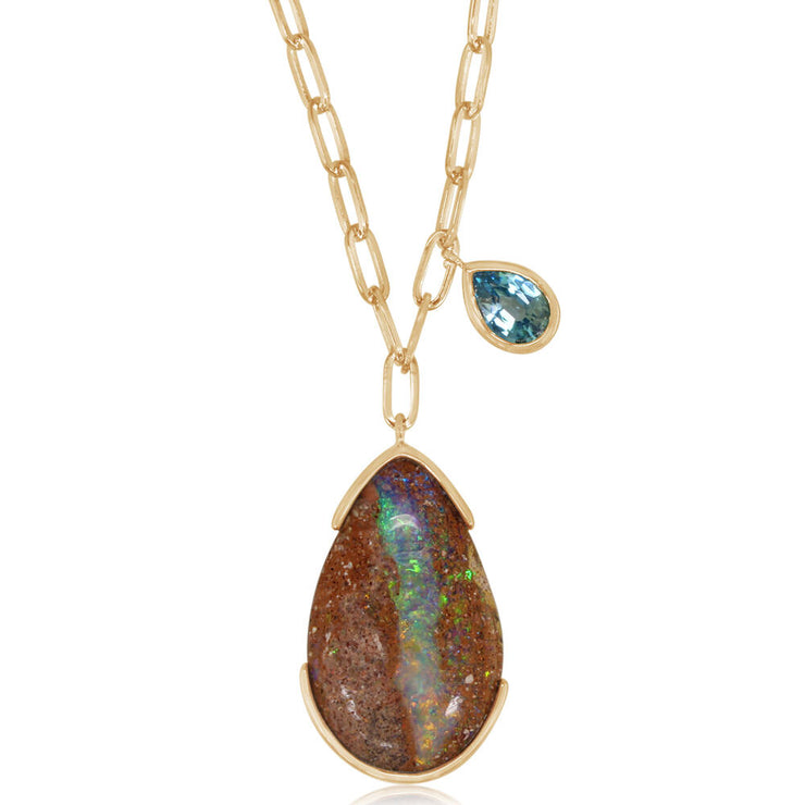 14K Yellow Gold Australian Boulder Opal/Blue Zircon Neckpiece