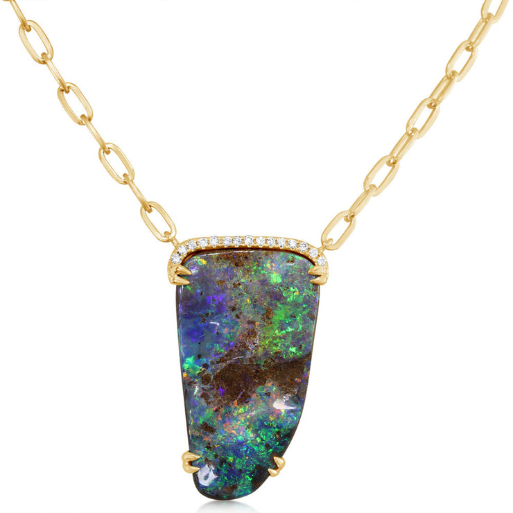 14K Yellow Gold Australian Boulder Opal/Diamond Neckpiece