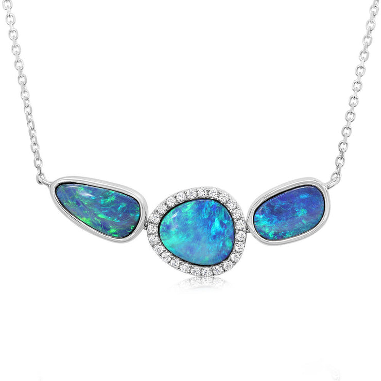 14K White Gold Australian Opal Doublet/Diamond Neckpiece