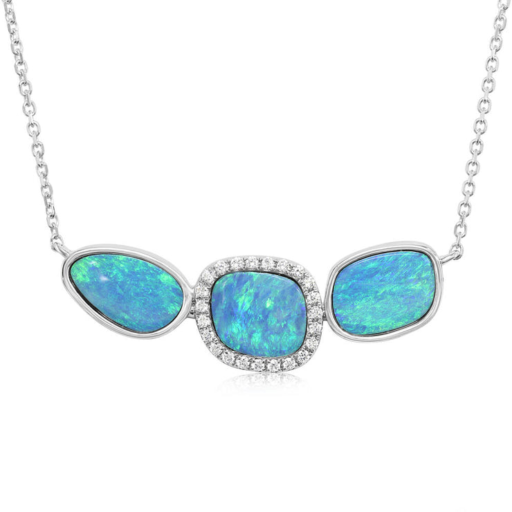 14K White Gold Australian Opal Doublet/Diamond Neckpiece