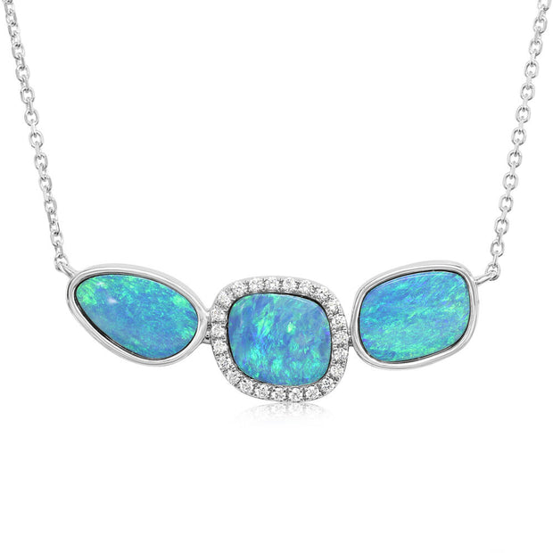 14K White Gold Australian Opal Doublet/Diamond Neckpiece