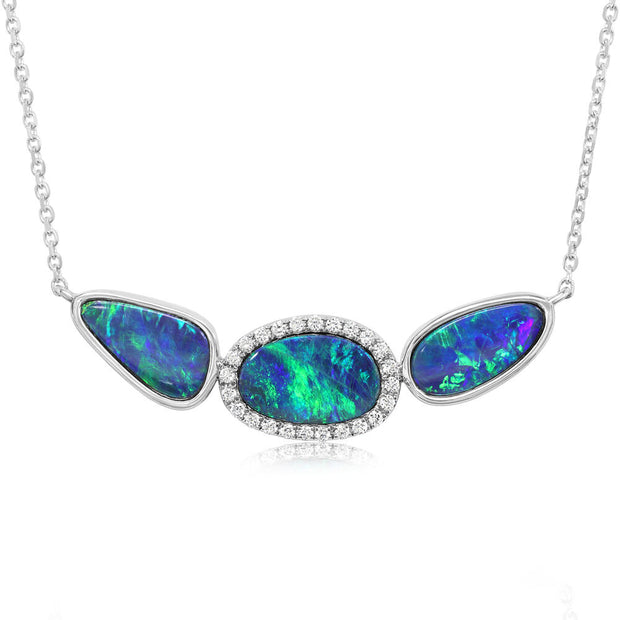 14K White Gold Australian Opal Doublet/Diamond Neckpiece