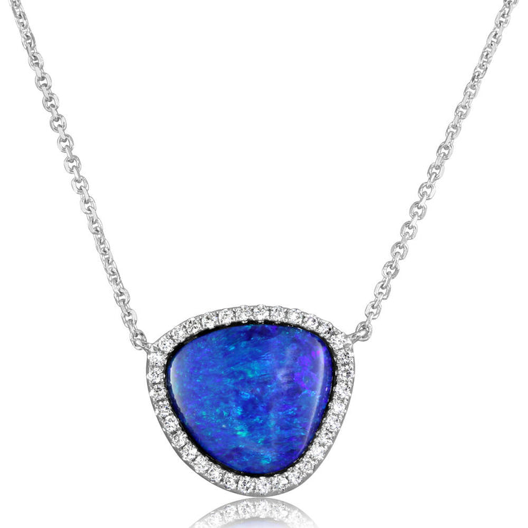 14K White Gold Australian Opal Doublet/Diamond Neckpiece