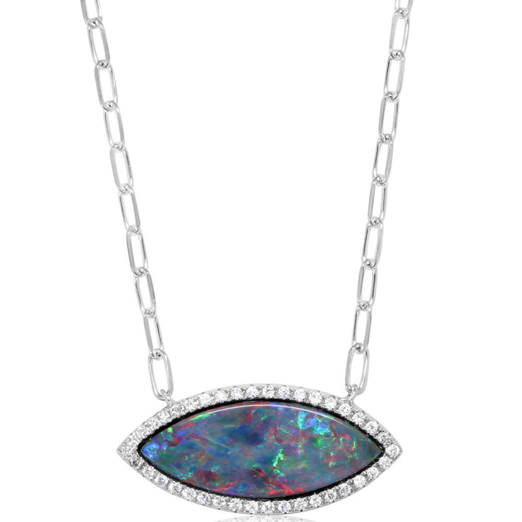 14K White Gold Australian Opal Doublet Neckpiece