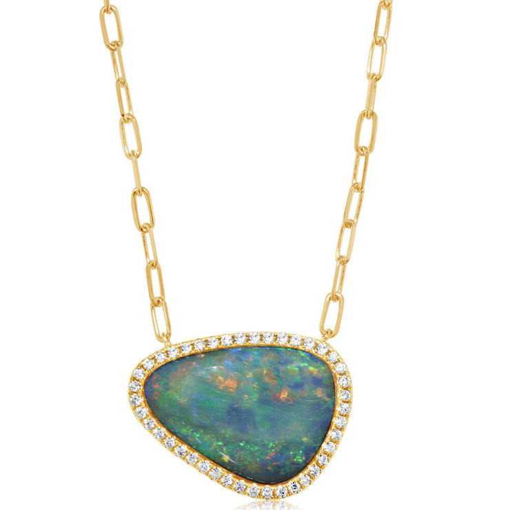 14K Yellow Gold Australian Opal Doublet Neckpiece