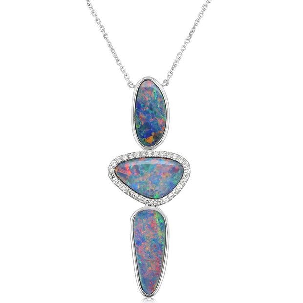 14K White Gold Australian Opal Doublet/Diamond Neckpiece