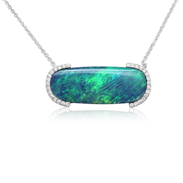 14K White Gold Australian Opal Doublet/Diamond Neckpiece