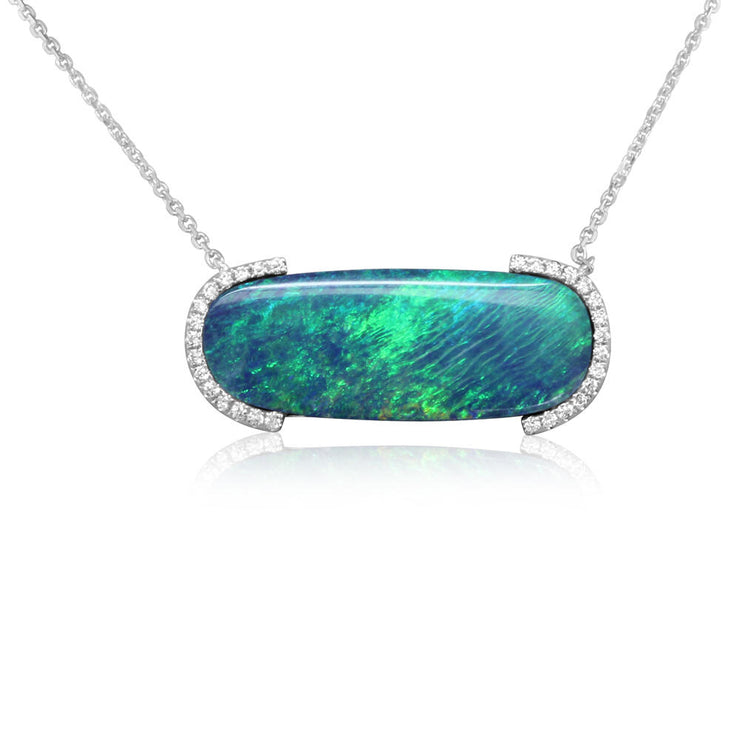 14K White Gold Australian Opal Doublet/Diamond Neckpiece