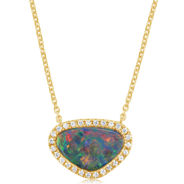 14K Yellow Gold Australian Opal Doublet Neckpiece