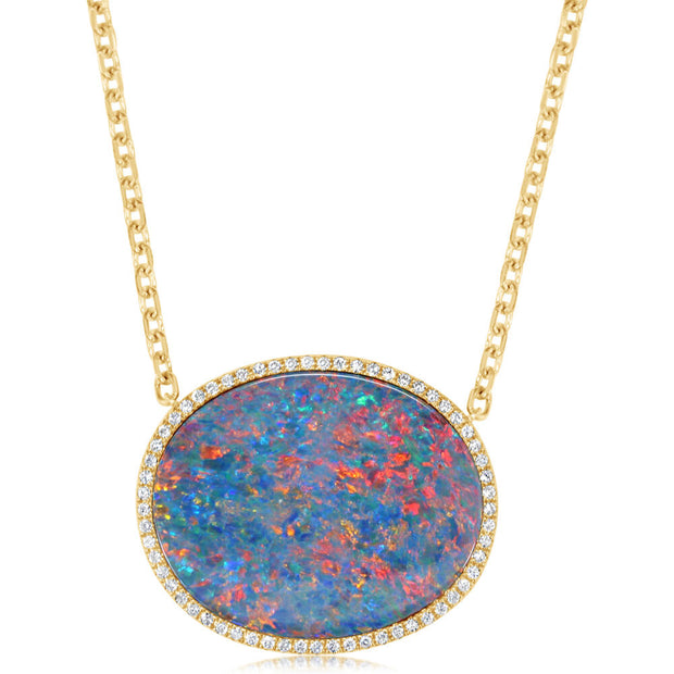 14K Yellow Gold Australian Opal Doublet/Diamond Neckpiece