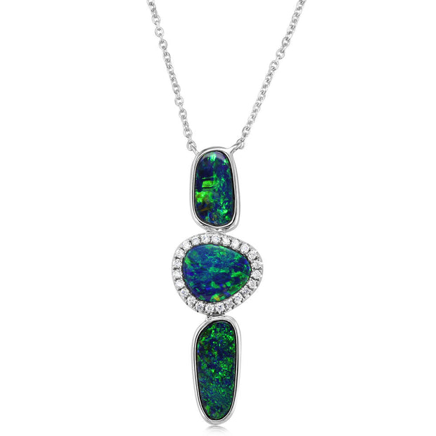 14K White Gold Australian Opal Doublet/Diamond Neckpiece