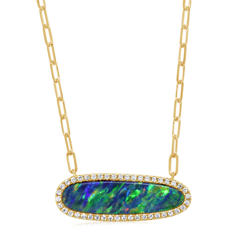 14K Yellow Gold Australian Opal Doublet Neckpiece