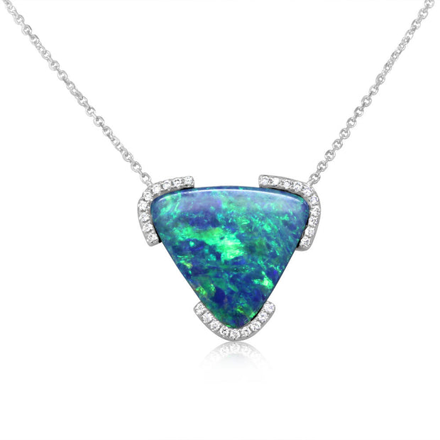 14K White Gold Australian Opal Doublet/Diamond Neckpiece