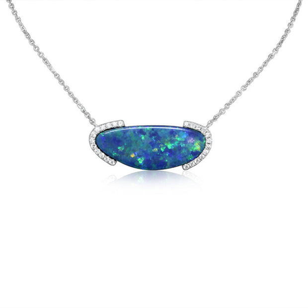 14K White Gold Australian Opal Doublet/Diamond Neckpiece