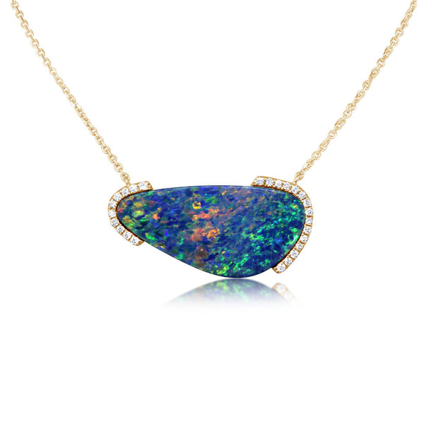 14K Yellow Gold Australian Opal Doublet/Diamond Neckpiece