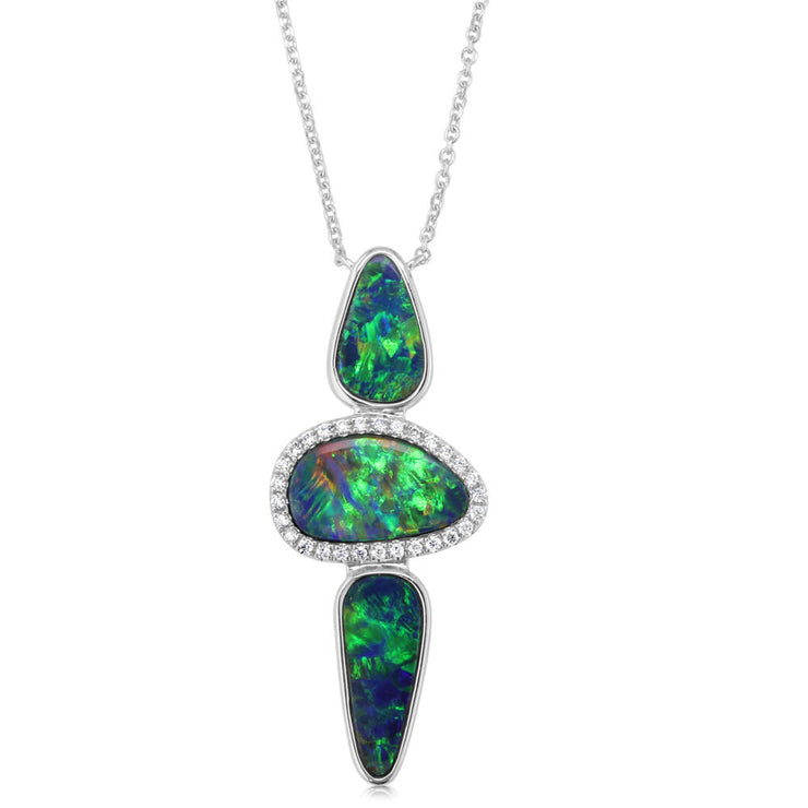 14K White Gold Australian Opal Doublet/Diamond Neckpiece