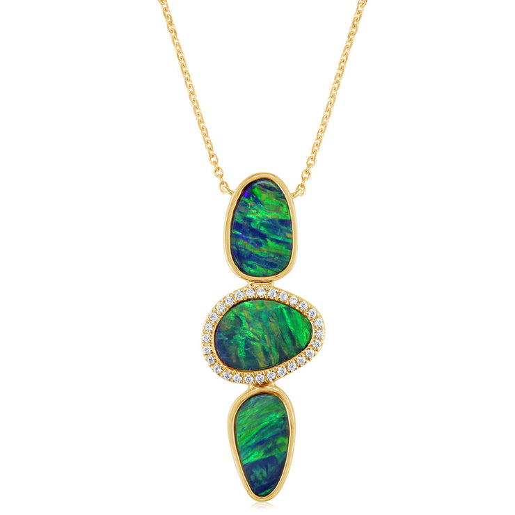 14K Yellow Gold Australian Opal Doublet/Diamond Neckpiece