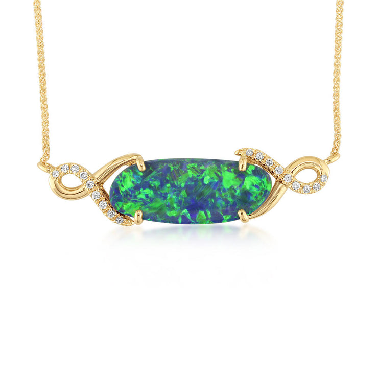 14K Yellow Gold Australian Opal Doublet/Diamond Neckpiece