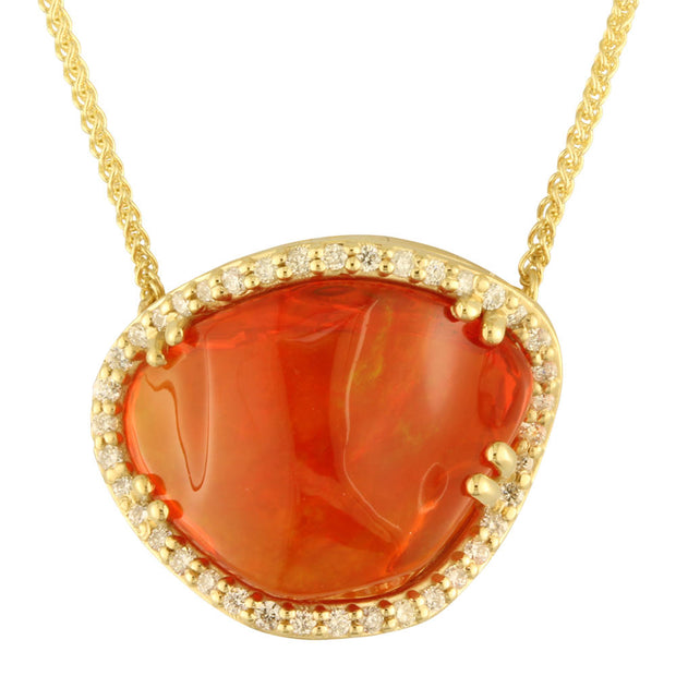 14K Yellow Gold Mexican Fire Opal/Diamond Neckpiece