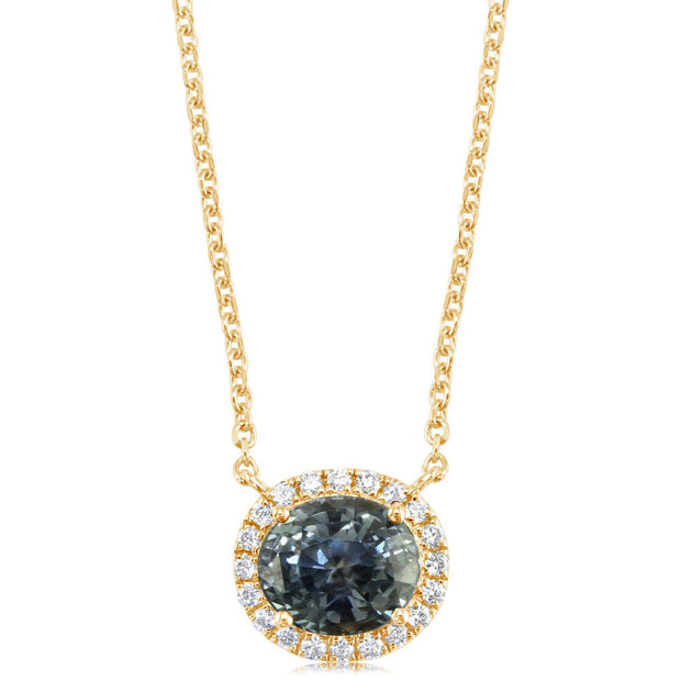 14K Yellow Gold Oval Montana Sapphire/Diamond Neckpiece