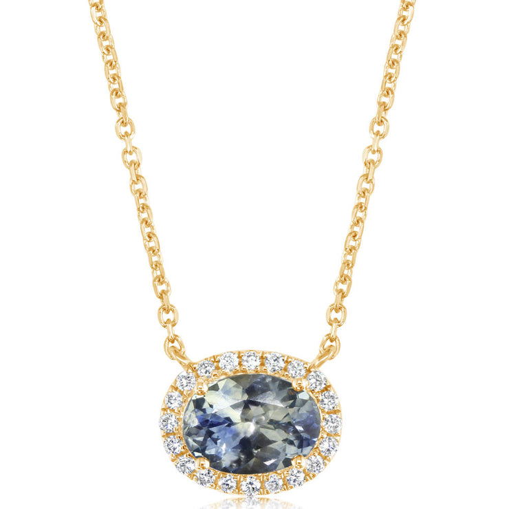 14K Yellow Gold Oval Montana Sapphire/Diamond Neckpiece