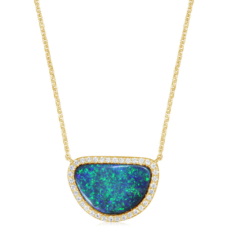 14K Yellow Gold Australian Black Opal/Diamond Neckpiece