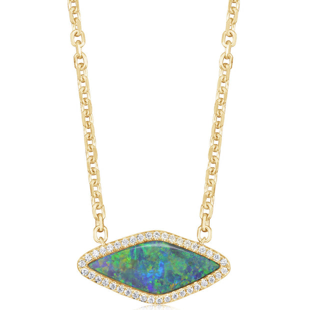 14K Yellow Gold Australian Black Opal/Diamond Neckpiece