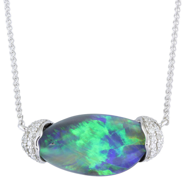 14K White Gold Australian Black Opal/Diamond Neckpiece