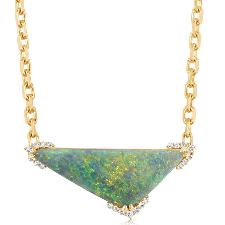 18K Yellow Gold Australian Black Opal/Diamond Neckpiece