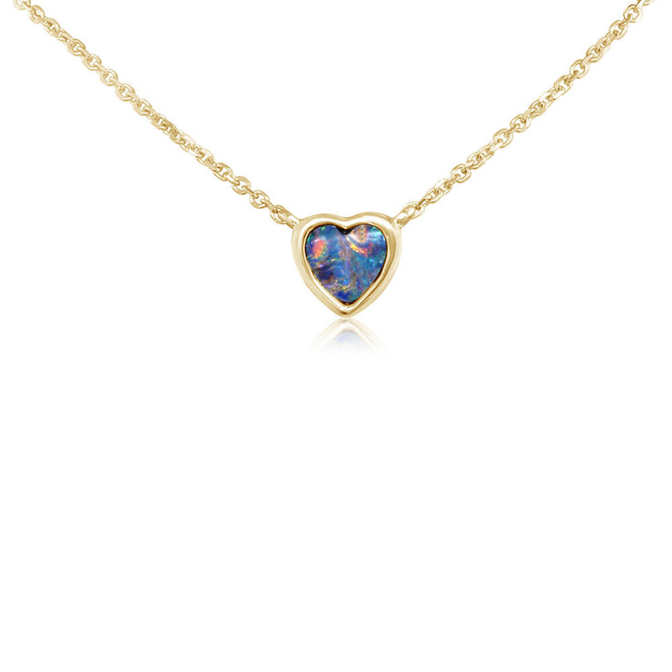 14K Yellow Gold 6mm Australian Opal Doublet Heart Neckpiece