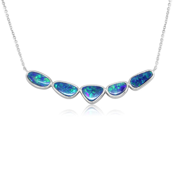 14K White Gold Australian Opal Doublet Necklace